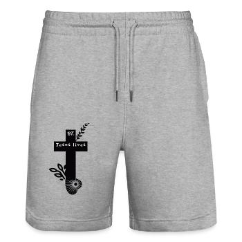 BT. - Jesus lives - Stanley/Stella Unisex Bio Joggingshorts Trainer  - Grau meliert - Vorne - Nik (191cm) & Marisol (170cm)