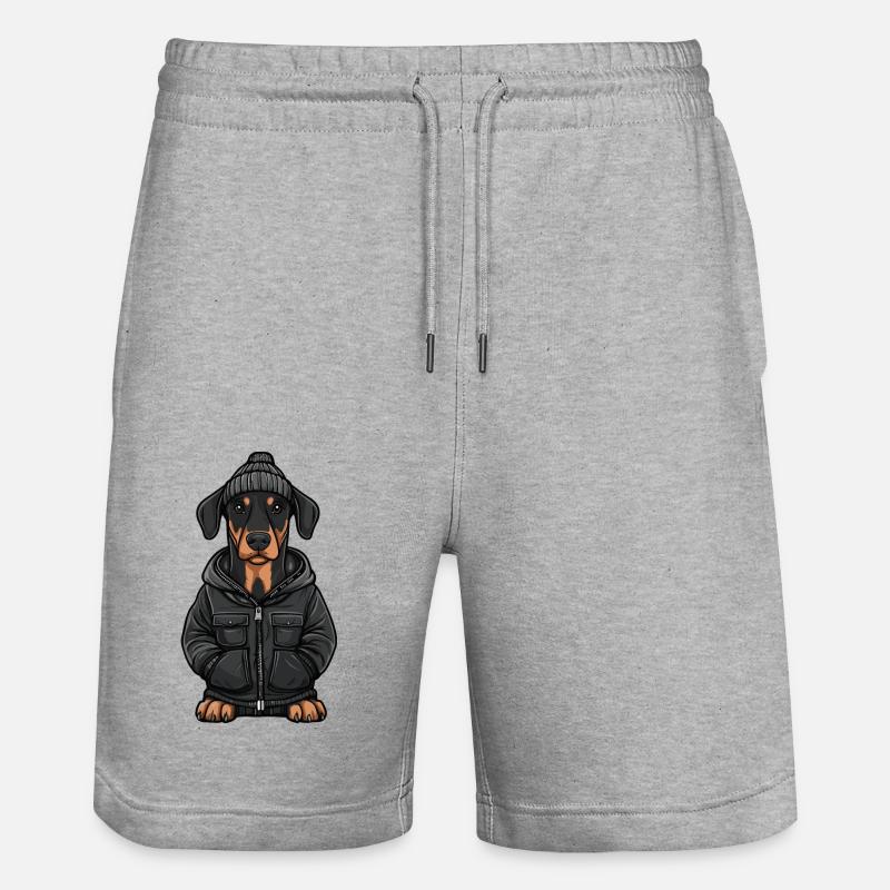 Doberman chien dessin animé - Short de jogging bio TRAINER Stanley/Stella unisexe - gris chiné