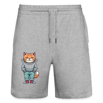 Drôle Chat Réfrigéré Amour Chats - Short de jogging bio TRAINER Stanley/Stella unisexe - gris chiné - Devant - Nik (191cm) & Marisol (170cm)