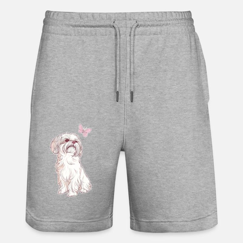 Shih Tzu et papillon - Short de jogging bio TRAINER Stanley/Stella unisexe - gris chiné