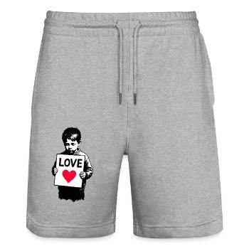 Boy with LOVE sign - Stanley/Stella Trainer Unisex Organic Jogging Shorts - heather grey - Front - Nik (191cm) & Marisol (170cm)