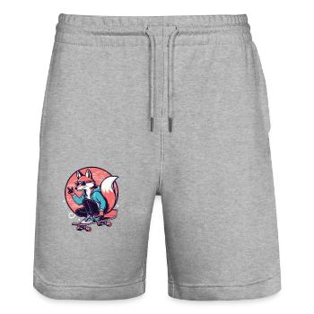 Skater-Fuchs - Stanley/Stella Unisex Bio Joggingshorts Trainer  - Grau meliert - Vorne - Nik (191cm) & Marisol (170cm)