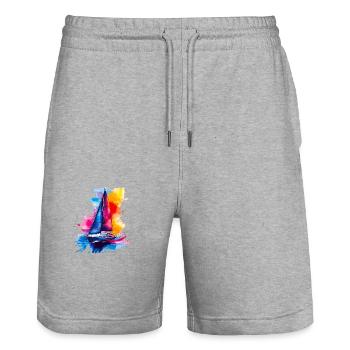 Segelboot Design im Aquarell-Look - Stanley/Stella Unisex Bio Joggingshorts Trainer  - Grau meliert - Vorne - Nik (191cm) & Marisol (170cm)