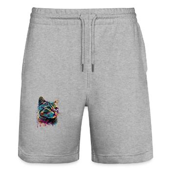Colorful American Shorthair Cat Gauze - Stanley/Stella Trainer Unisex Organic Jogging Shorts - heather grey - Front - Nik (191cm) & Marisol (170cm)