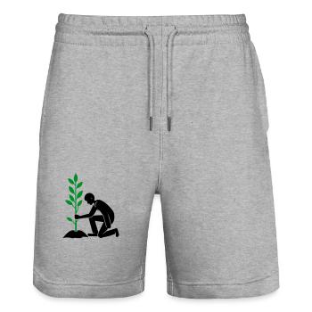 Environnement de plantation - Short de jogging bio TRAINER Stanley/Stella unisexe - gris chiné - Devant - Nik (191cm) & Marisol (170cm)