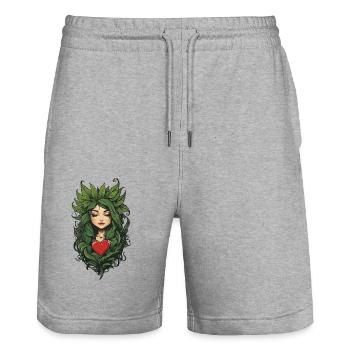 Herz Pflanzenliebe Tattoo Aesthetic Design - Stanley/Stella Unisex Bio Joggingshorts Trainer  - Grau meliert - Vorne - Nik (191cm) & Marisol (170cm)