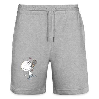 Funny badminton player stick figure - Stanley/Stella Trainer Unisex Organic Jogging Shorts - heather grey - Front - Nik (191cm) & Marisol (170cm)
