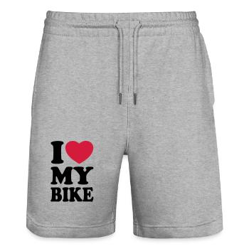 I love my bike - Ich liebe mein Motorrad - Stanley/Stella Unisex Bio Joggingshorts Trainer  - Grau meliert - Vorne - Nik (191cm) & Marisol (170cm)
