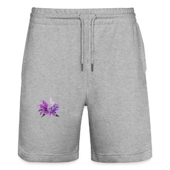 Lilac - Stanley/Stella Trainer Unisex Organic Jogging Shorts - heather grey - Front - Nik (191cm) & Marisol (170cm)