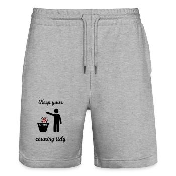 Socialism and Capitalism Funny - Stanley/Stella Trainer Unisex Organic Jogging Shorts - heather grey - Front - Nik (191cm) & Marisol (170cm)