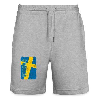 Schweden Flagge - Stanley/Stella Unisex Bio Joggingshorts Trainer  - Grau meliert - Vorne - Nik (191cm) & Marisol (170cm)