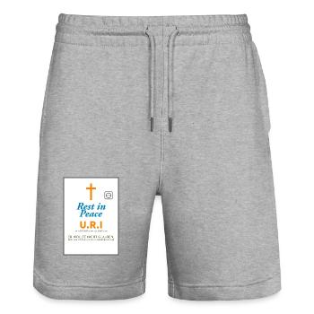 Commemorative Design Peace and Faith Ironic - Stanley/Stella Trainer Unisex Organic Jogging Shorts - heather grey - Front - Nik (191cm) & Marisol (170cm)