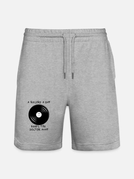 a record a day keeps the doctor away 33 1/3 sketch - Stanley/Stella Trainer Unisex Organic Jogging Shorts - heather grey