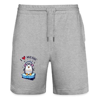 Seabird Cool Heart Penguin Animal Statement - Stanley/Stella Trainer Unisex Organic Jogging Shorts - heather grey - Front - Nik (191cm) & Marisol (170cm)