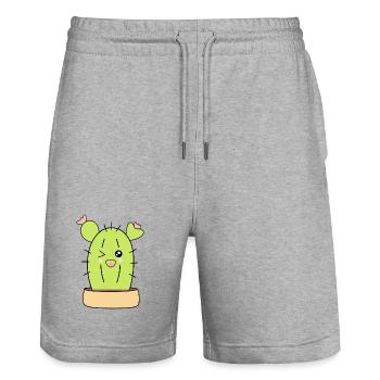 Kawaii Kaktus, Kakteen, Sukkulenten, Pflanze cute - Stanley/Stella Unisex Bio Joggingshorts Trainer  - Grau meliert - Vorne - Nik (191cm) & Marisol (170cm)