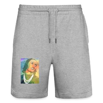 t-shirt Irma Drapeau partisan antifascisme - Short de jogging bio TRAINER Stanley/Stella unisexe - gris chiné - Devant - Nik (191cm) & Marisol (170cm)