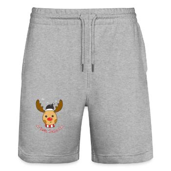 Niedliches Rudolph Rentier Weihnachtsdesign - Stanley/Stella Unisex Bio Joggingshorts Trainer  - Grau meliert - Vorne - Nik (191cm) & Marisol (170cm)