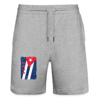 Kuba Flagge - Stanley/Stella Unisex Bio Joggingshorts Trainer  - Grau meliert - Vorne - Nik (191cm) & Marisol (170cm)