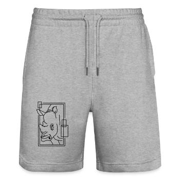 Rhinoceros in geometric design - Stanley/Stella Trainer Unisex Organic Jogging Shorts - heather grey - Front - Nik (191cm) & Marisol (170cm)
