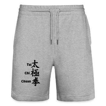Tai Ji Quan Schrift vertikal mit Text - Stanley/Stella Unisex Bio Joggingshorts Trainer  - Grau meliert - Vorne - Nik (191cm) & Marisol (170cm)