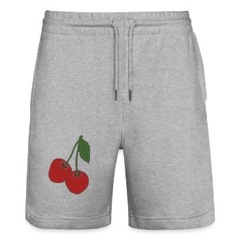 cherries - Stanley/Stella Trainer Unisex Organic Jogging Shorts - heather grey - Front - Nik (191cm) & Marisol (170cm)