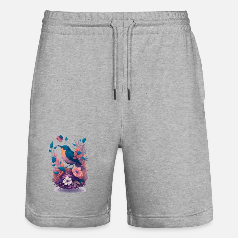 Oiseaux dans un bouquet de fleurs - Short de jogging bio TRAINER Stanley/Stella unisexe - gris chiné