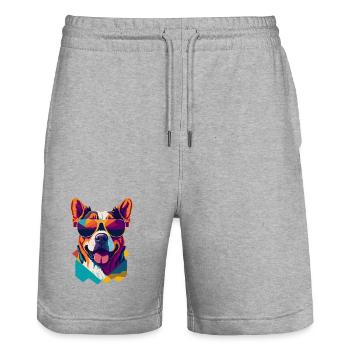 Pawsome Attitude: Retro Dog T-Shirt - Stanley/Stella Trainer Unisex Organic Jogging Shorts - heather grey - Front - Nik (191cm) & Marisol (170cm)