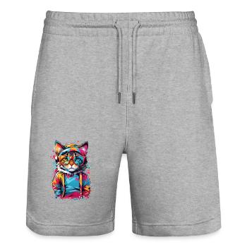 Cute cat - Stanley/Stella Trainer Unisex Organic Jogging Shorts - heather grey - Front - Nik (191cm) & Marisol (170cm)