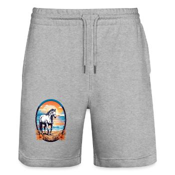 Horse on the beach - Stanley/Stella Trainer Unisex Organic Jogging Shorts - heather grey - Front - Nik (191cm) & Marisol (170cm)