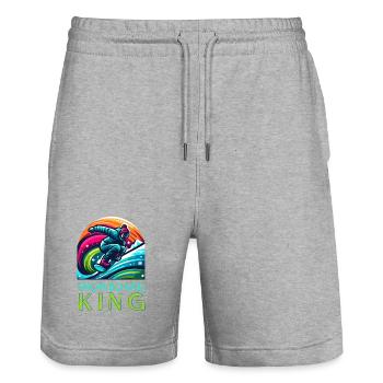 Vivid Snowboarding KIng Warrior Illustration - Stanley/Stella Trainer Unisex Organic Jogging Shorts - heather grey - Front - Nik (191cm) & Marisol (170cm)