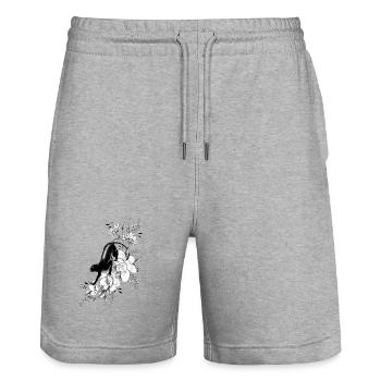 panthère noire florale pivoines - Short de jogging bio TRAINER Stanley/Stella unisexe - gris chiné - Devant - Nik (191cm) & Marisol (170cm)