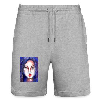 Farbkontrollierte Masken berührte Kunst - Stanley/Stella Unisex Bio Joggingshorts Trainer  - Grau meliert - Vorne - Nik (191cm) & Marisol (170cm)