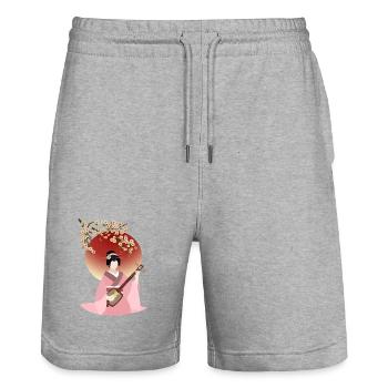 Femme japonaise jouer Shamisen - Short de jogging bio TRAINER Stanley/Stella unisexe - gris chiné - Devant - Nik (191cm) & Marisol (170cm)