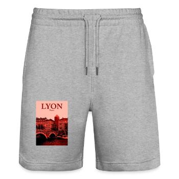 Skyline de la ville de Lyon - Short de jogging bio TRAINER Stanley/Stella unisexe - gris chiné - Devant - Nik (191cm) & Marisol (170cm)