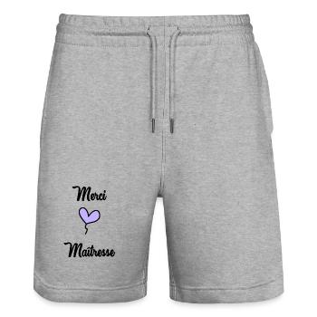 MERCI. MAÎTRESSE. MERCI MAÎTRESSE - Short de jogging bio TRAINER Stanley/Stella unisexe - gris chiné - Devant - Nik (191cm) & Marisol (170cm)