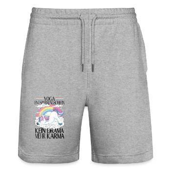 Yoga Relaxation Unicorn – Plus de drame Karma - Short de jogging bio TRAINER Stanley/Stella unisexe - gris chiné - Devant - Nik (191cm) & Marisol (170cm)