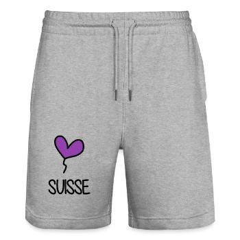 SUISSE. PAYS - Short de jogging bio TRAINER Stanley/Stella unisexe - gris chiné - Devant - Nik (191cm) & Marisol (170cm)