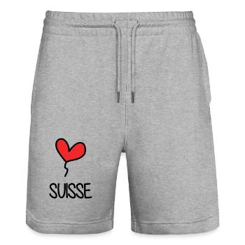 SCHWEIZ. LAND. GENF. HUMOR. FLAGGE - Stanley/Stella Unisex Bio Joggingshorts Trainer  - Grau meliert - Vorne - Nik (191cm) & Marisol (170cm)