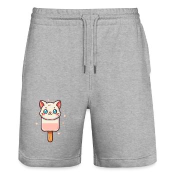 niedliches Katzen-Eis-Motiv für den Sommer - Stanley/Stella Unisex Bio Joggingshorts Trainer  - Grau meliert - Vorne - Nik (191cm) & Marisol (170cm)