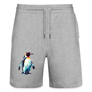 Polygonal Penguin - Stanley/Stella Trainer Unisex Organic Jogging Shorts - heather grey - Front - Nik (191cm) & Marisol (170cm)