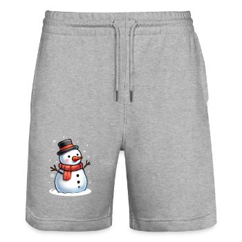 Bonhomme de neige joyeux avec écharpe rouge et chapeau haut de forme - Short de jogging bio TRAINER Stanley/Stella unisexe - gris chiné - Devant - Nik (191cm) & Marisol (170cm)