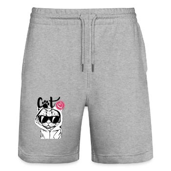 Katzen Hoodie mit Sonnenbrille - Stanley/Stella Unisex Bio Joggingshorts Trainer  - Grau meliert - Vorne - Nik (191cm) & Marisol (170cm)