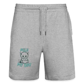 Milk My Day Cats Shirt - Stanley/Stella Trainer Unisex Organic Jogging Shorts - heather grey - Front - Nik (191cm) & Marisol (170cm)