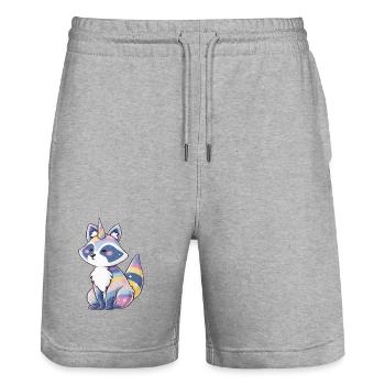 Raccoonicorn Dreams - Stanley/Stella Trainer Unisex Organic Jogging Shorts - heather grey - Front - Nik (191cm) & Marisol (170cm)