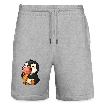Lustiger Pinguin mit Eiscreme Cartoon  - Stanley/Stella Unisex Bio Joggingshorts Trainer  - Grau meliert - Vorne - Nik (191cm) & Marisol (170cm)