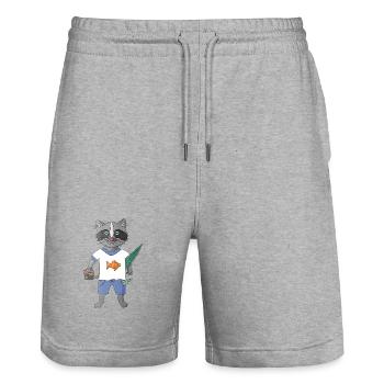 Waschbaer Vibes Chilling the Raccoon Way - Stanley/Stella Trainer Unisex Organic Jogging Shorts - heather grey - Front - Nik (191cm) & Marisol (170cm)