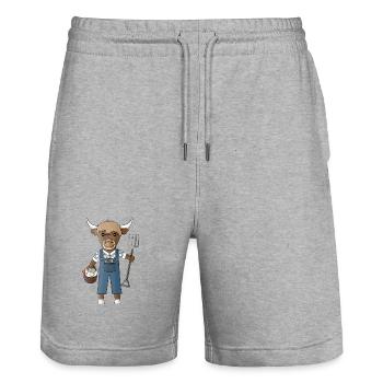 Highland cattle the cuddliest inhabitant of the farm - Stanley/Stella Trainer Unisex Organic Jogging Shorts - heather grey - Front - Nik (191cm) & Marisol (170cm)