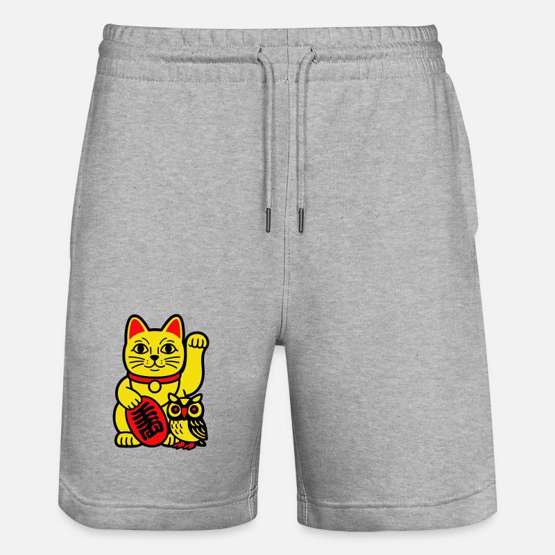 Chat chanceux avec petit hibou - Short de jogging bio TRAINER Stanley/Stella unisexe - gris chiné