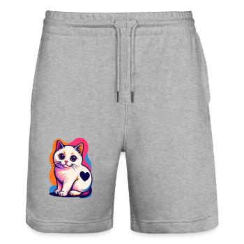 Bunte Katze mit Herz-Akzent - Stanley/Stella Unisex Bio Joggingshorts Trainer  - Grau meliert - Vorne - Nik (191cm) & Marisol (170cm)