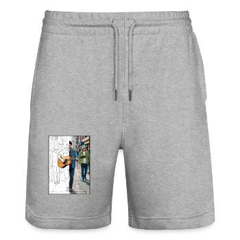 Musiciens de rue dans le style urbain - Short de jogging bio TRAINER Stanley/Stella unisexe - gris chiné - Devant - Nik (191cm) & Marisol (170cm)
